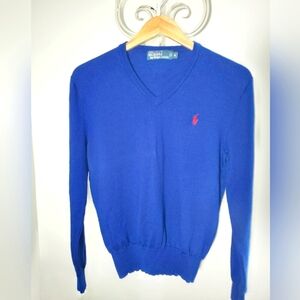 Polo by Ralph Lauren Royal Blue Men's  V-Neck Wool Lightweight Sweater Size S